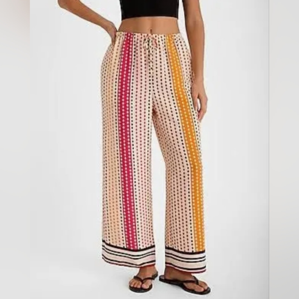 EXPRESS High Waisted Printed Satin Pull On Straight Ankle PANT Size Small NWT
